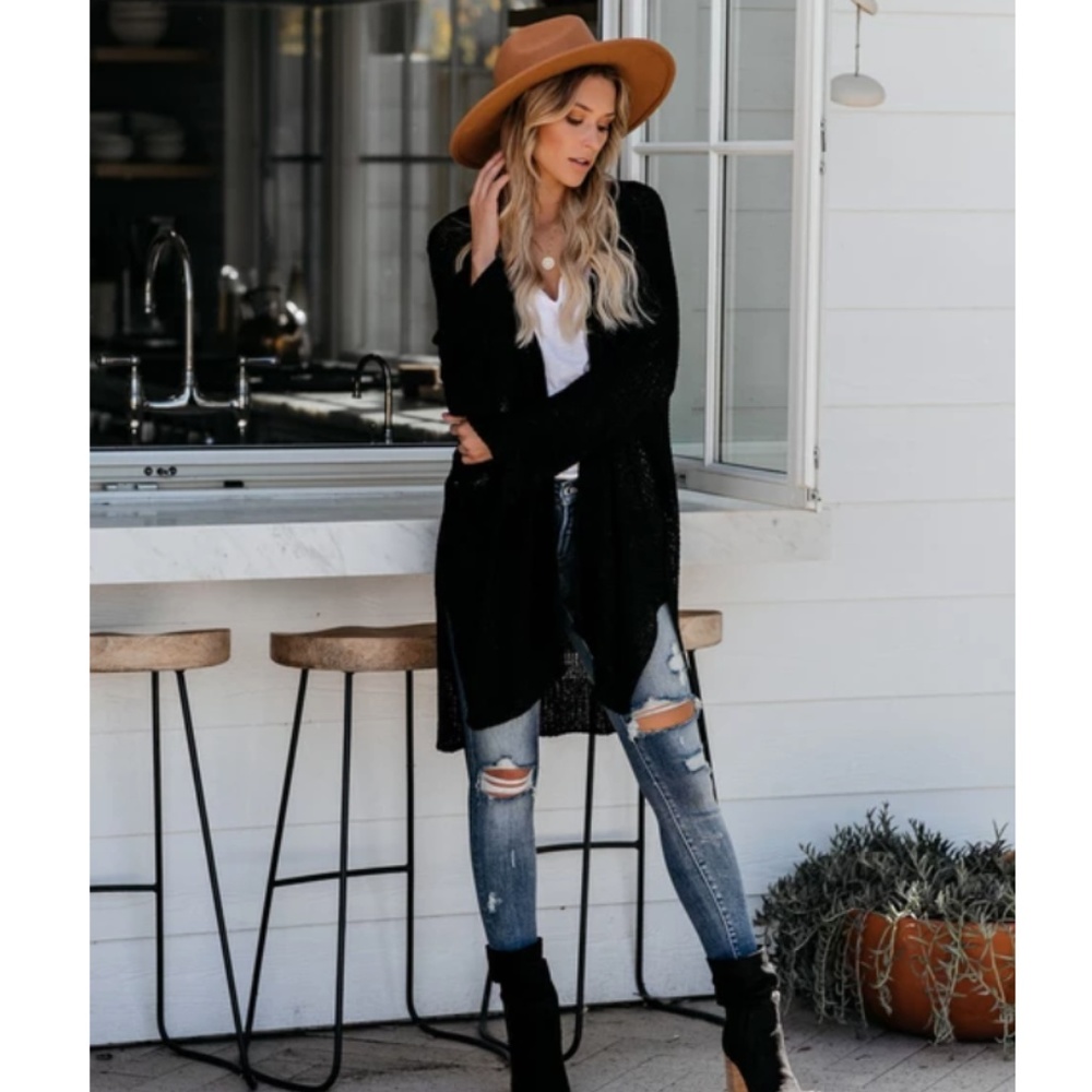TRISHA Long Knit Pocketed Cardigan